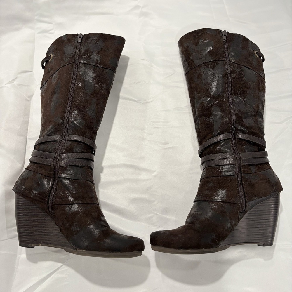 Bare Traps Womens Brown Faux Leather Knee High Boots US Sz 9M Distressed - Picture 8 of 11